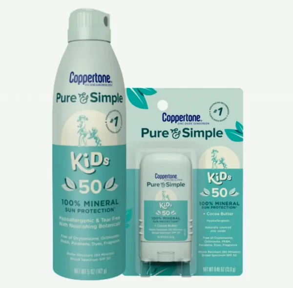 Coppertone Pure & Simple Kids Sunblock 50 Bundle