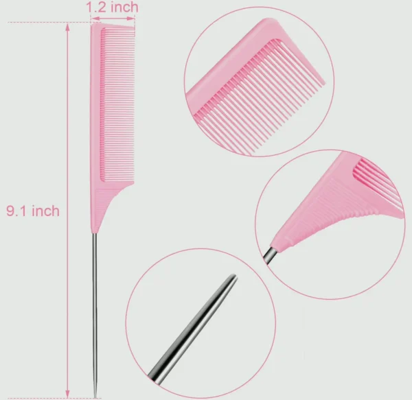 Metal Tail Teasing Comb: 3 Pack (Rose)