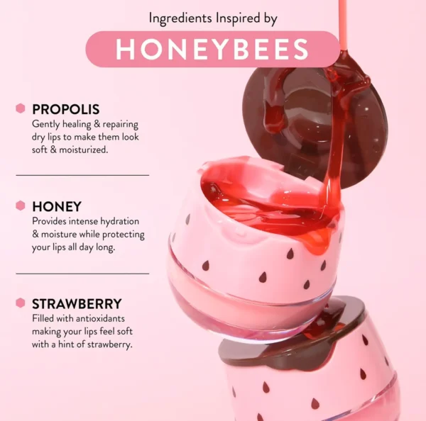 Beeswax Strawberry Lip Balm with Moisturizing Vitamin E and Propolis