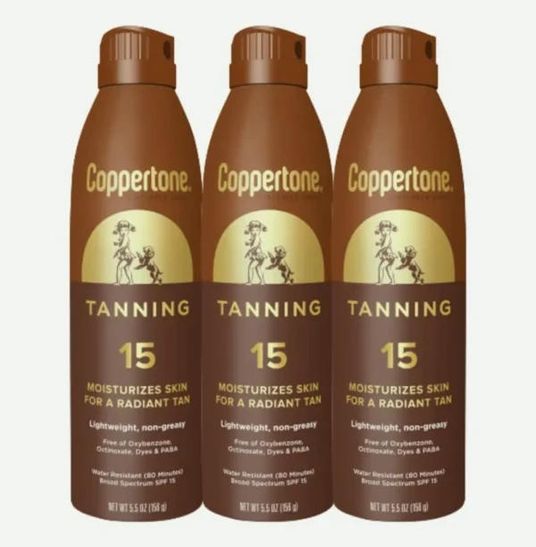 Suntan Spray SPF 15, Water-Resistant, 5.5oz, Set of 3
