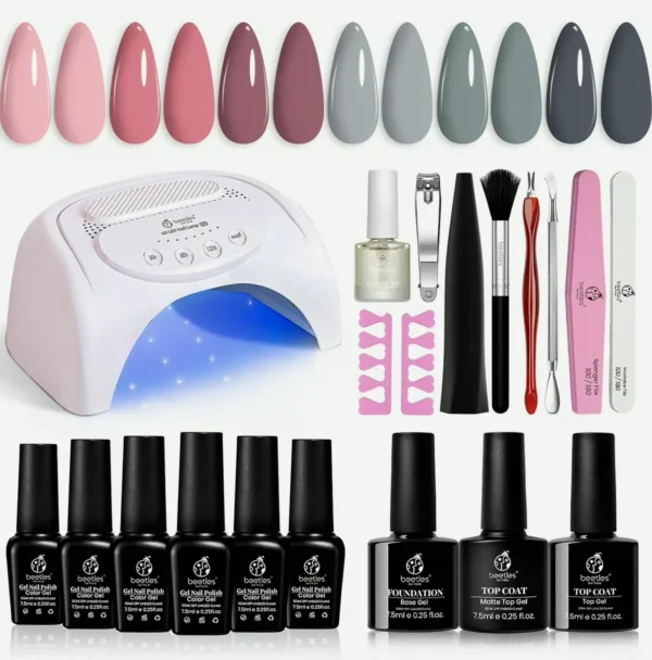 Nail Gel Set featuring UV Lamp, featuring 6 Colors of Gel Polish