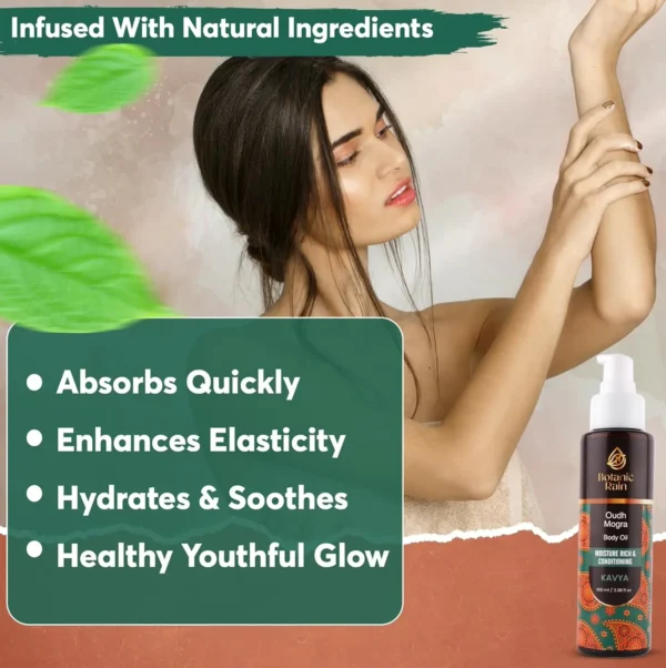 Natural Oil infused with Oudh and Mogra, Natural Hydrating Oil for Bath, Suitable for Women & Men, 3.38 Fl Oz