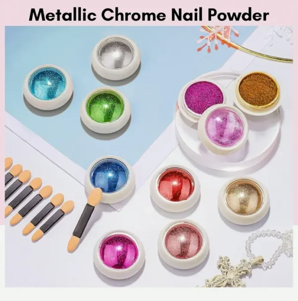 Makartt's Shiny Manicure Powder Set - 10 Colors, Metallic Look
