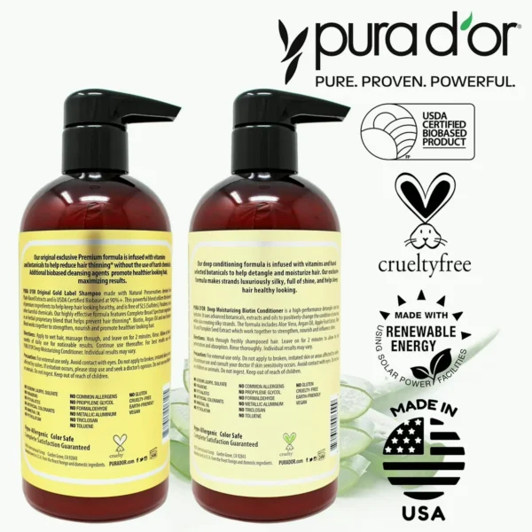 PURA DÕR Anti-Thinning Biotin Shampoo and Hair Conditioner (16Oz x2)