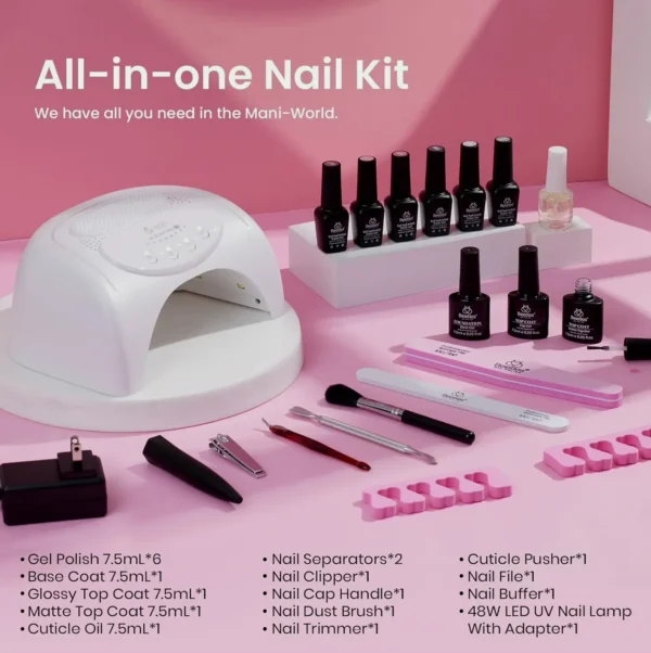 Nail Gel Set featuring UV Lamp, featuring 6 Colors of Gel Polish