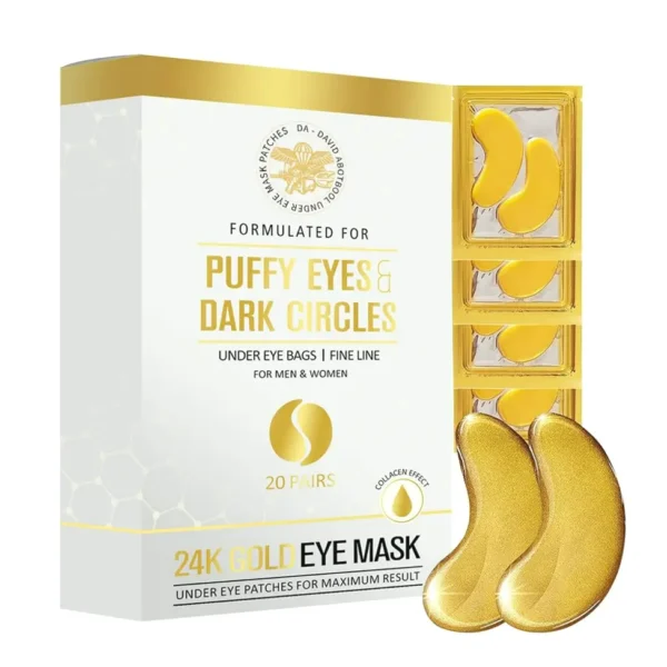 Under Patches (20 Pairs) - Gold Eye Treatment with Amino Acids & Protein, Eye Care for Aging, Puffy Eyes & Dark Circles, Skincare Therapy for Males & Women