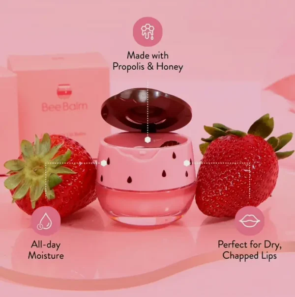 Beeswax Strawberry Lip Balm with Moisturizing Vitamin E and Propolis