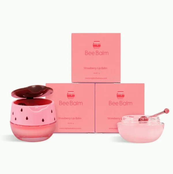 Beeswax Strawberry Lip Balm with Moisturizing Vitamin E and Propolis