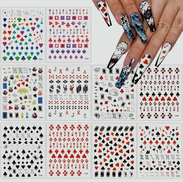 EBANKU 10 Pieces Poker Nail Design Decals