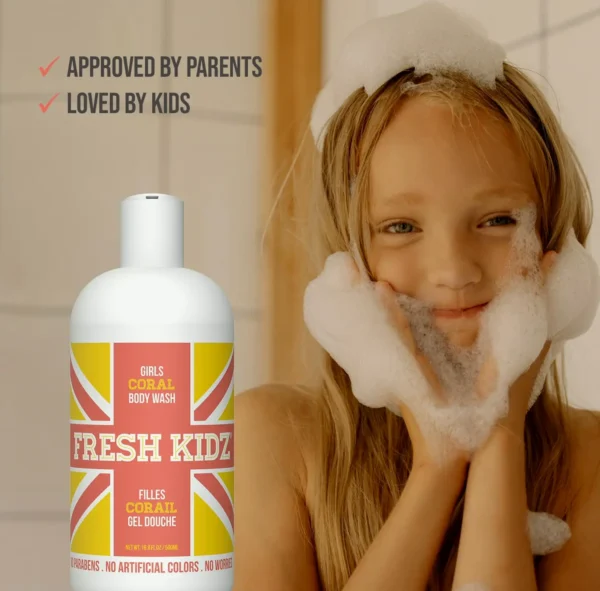 Pure Kidz Shower Wash for Children & Teens - Gentle Cleanser - Females "Coral", 16.9 Fluid Ounces