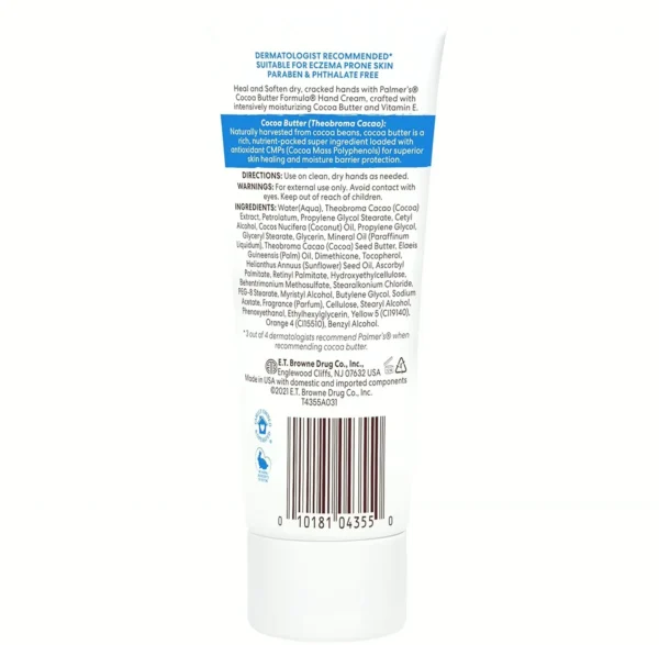 Palmer’s Cocoa Butter Hand for Cracked Hands, Travel Lotion, 3.4 oz