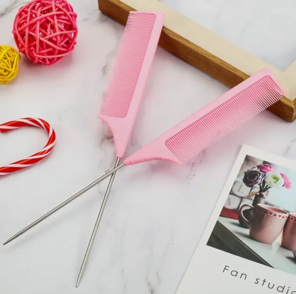 Metal Tail Teasing Comb: 3 Pack (Rose)