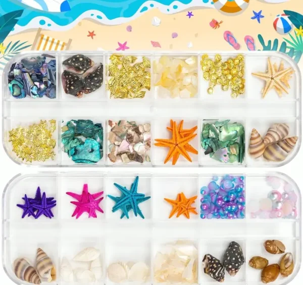 Ocean Nail Charms - 24 Sets including Shells, Starfish & Studs