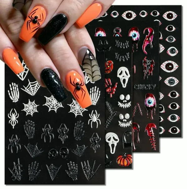 Spooky 5D Nail Decals - Skull Design Collection