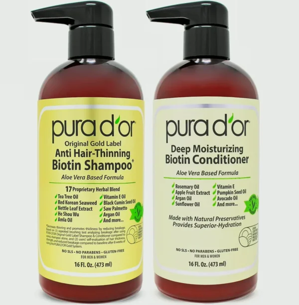 PURA DÕR Anti-Thinning Biotin Shampoo and Hair Conditioner (16Oz x2)